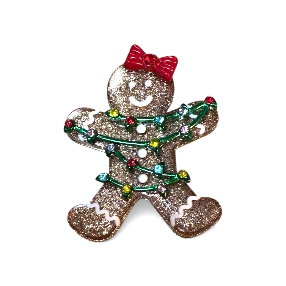 Betsey Johnson Gingerbread Brooch Pin with Christmas Light String, NIB